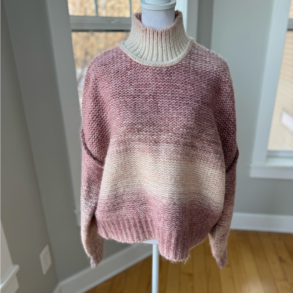 Rachel Zoe Ivory Rose Burgundy Mockneck Dolman Sleeve Oversized Sweater Medium